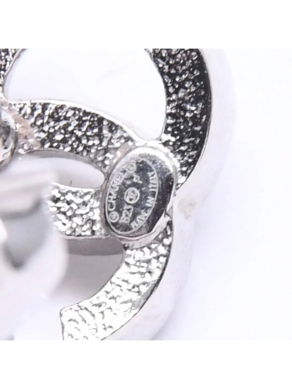 Chanel Earrings Cuff CC Logo & Stamp Metal Rhinestone Silver